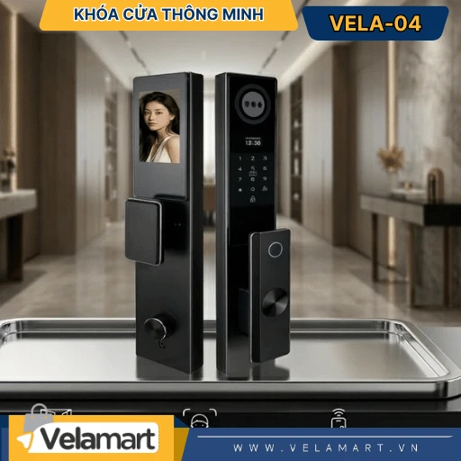 Khóa Cửa Thông Minh Vela-04 – Nhận Diện Khuôn Mặt, Vân Tay Cao Cấp, Bảo Mật Tuyệt Đối Cho Nhà Hiện Đại