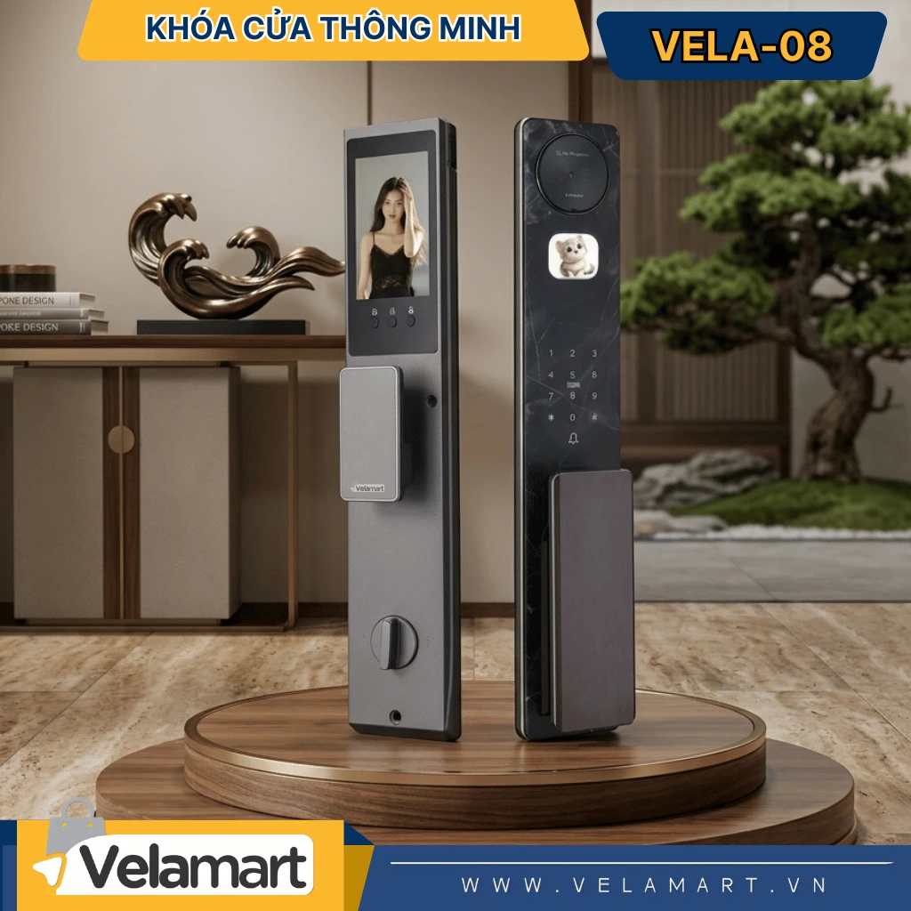 Khóa Cửa Thông Minh Vela-08 Velart – Bảo Mật Chủ Động, Nhận Diện Khuôn Mặt AI, Mở Cửa Trong 1 Giây