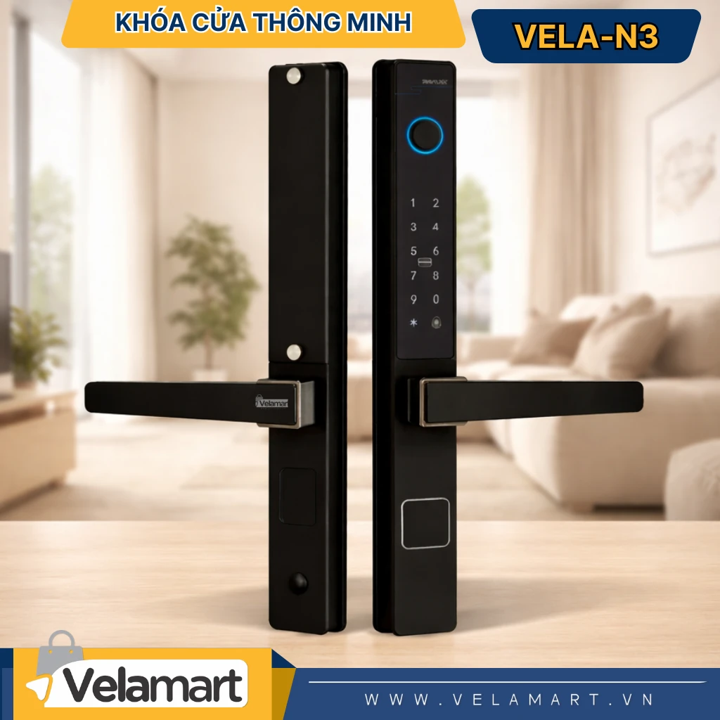 Khóa Cửa Thông Minh VELA-N3 Velamart – Mở Khóa Face ID, Vân Tay Siêu Nhanh, Bảo Mật Tuyệt Đối Cho Mọi Loại Cửa